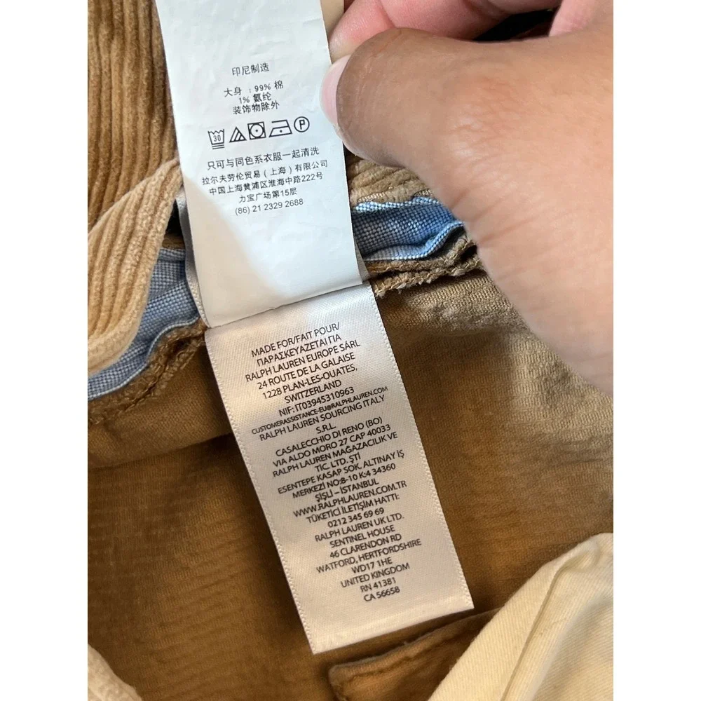 Polo Ralph Lauren Mens Bedford Corduroy Pants Tan Brown 32x30 Stretch Trousers